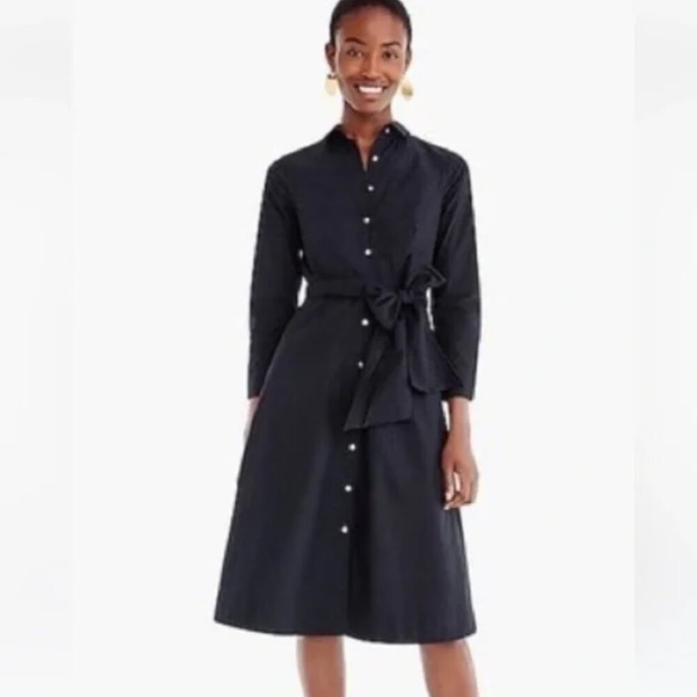 J. Crew Tie-Waist Shirtdress in Cotton Poplin black 00